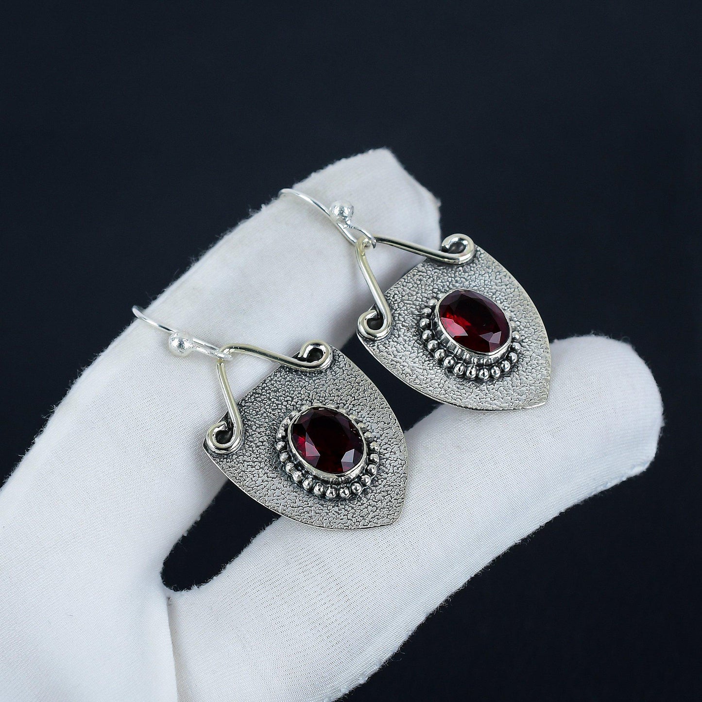 Red Garnet Sterling Silver Dangle Earrings
