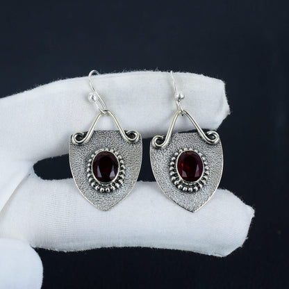 Red Garnet Sterling Silver Dangle Earrings
