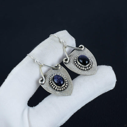 Blue Sunstone Gemstone Earrings