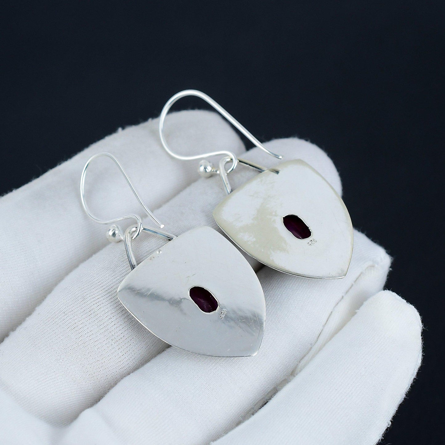 Ruby Red Sterling Silver Dangle Earrings