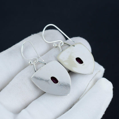 Ruby Red Sterling Silver Dangle Earrings