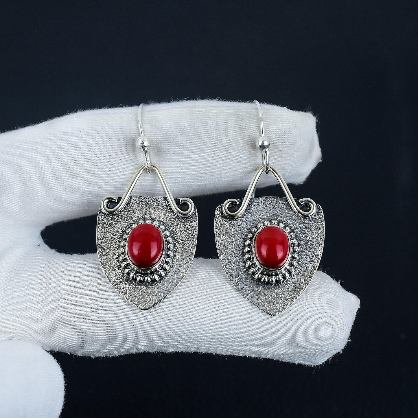 Red Coral Gemstone Dangle Earrings