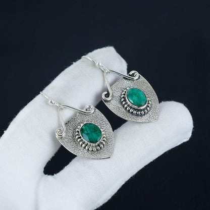Green Emerald Gemstone Dangle Earrings