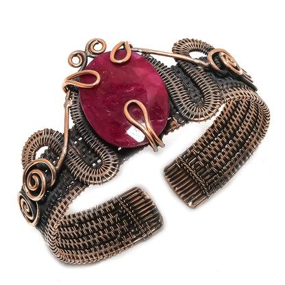 Red Ruby Gemstone Copper Cuff Bracelet