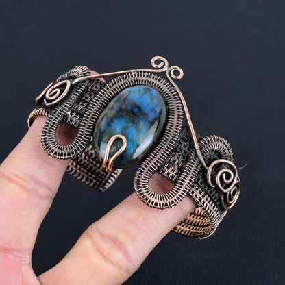 Blue-Green Labradorite Gemstone Copper Cuff