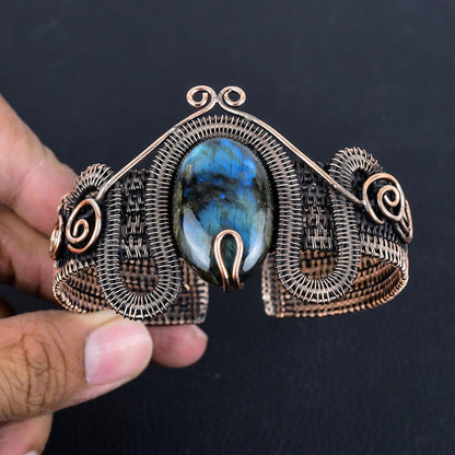 Blue-Green Labradorite Gemstone Copper Cuff