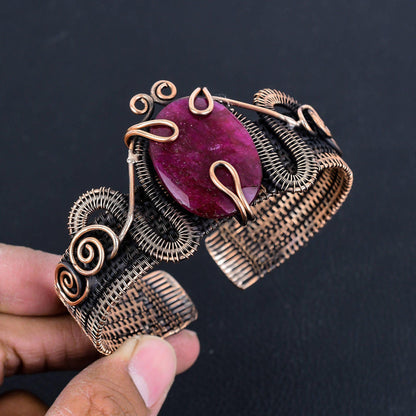 Red Ruby Gemstone Copper Cuff Bracelet