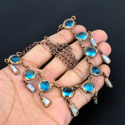 Blue Topaz & Larimar Gemstone Necklace