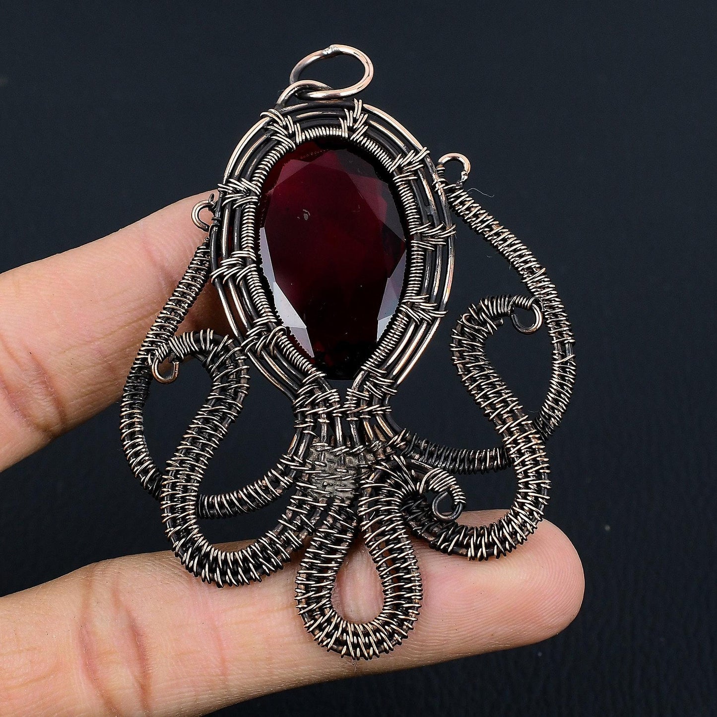 Red Garnet Gemstone Octopus Pendant