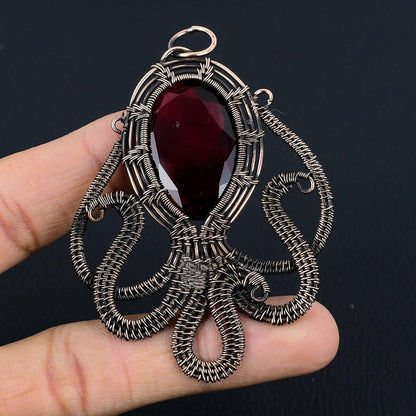 Red Garnet Gemstone Octopus Pendant