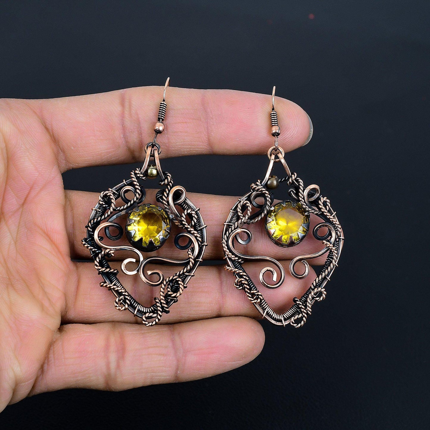 Yellow Citrine Gemstone Copper Earrings