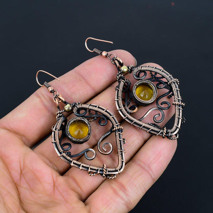 Yellow Citrine Gemstone Copper Earrings