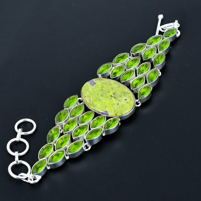 Purple Stichtite & Green Peridot Gemstone Bracelet