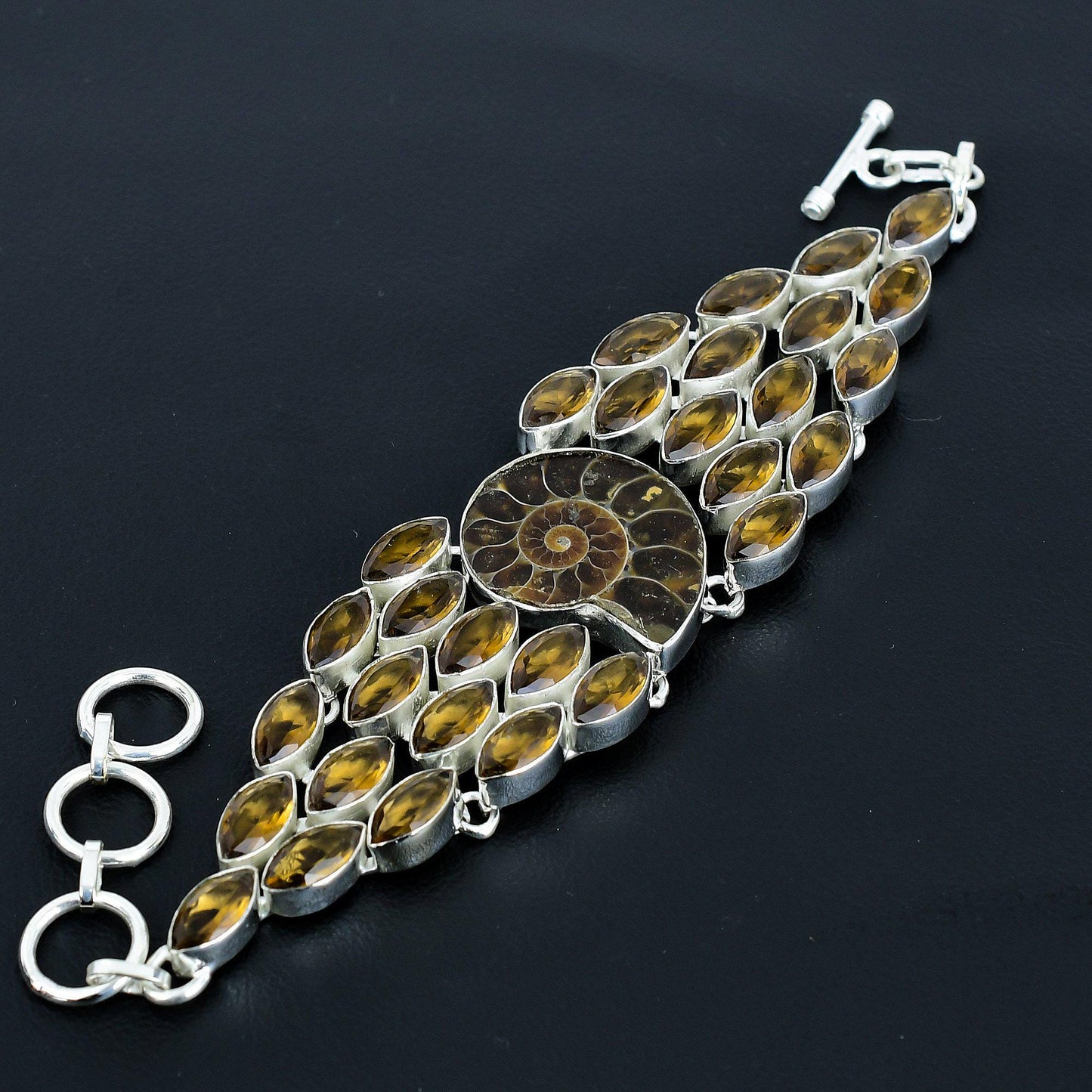 Brown Smoky Topaz Gemstone Ammonite Bracelet