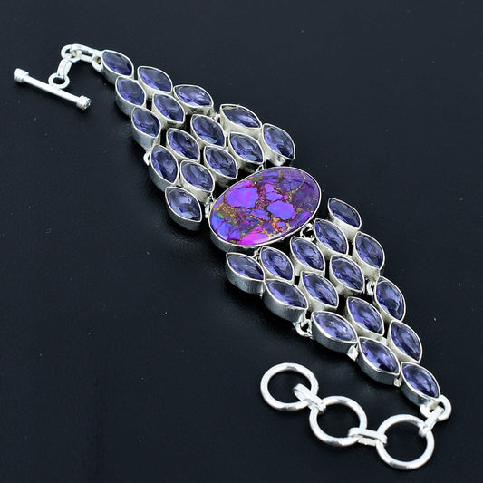 Purple Copper Turquoise & Amethyst Gemstone Bracelet