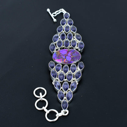 Purple Copper Turquoise & Amethyst Gemstone Bracelet