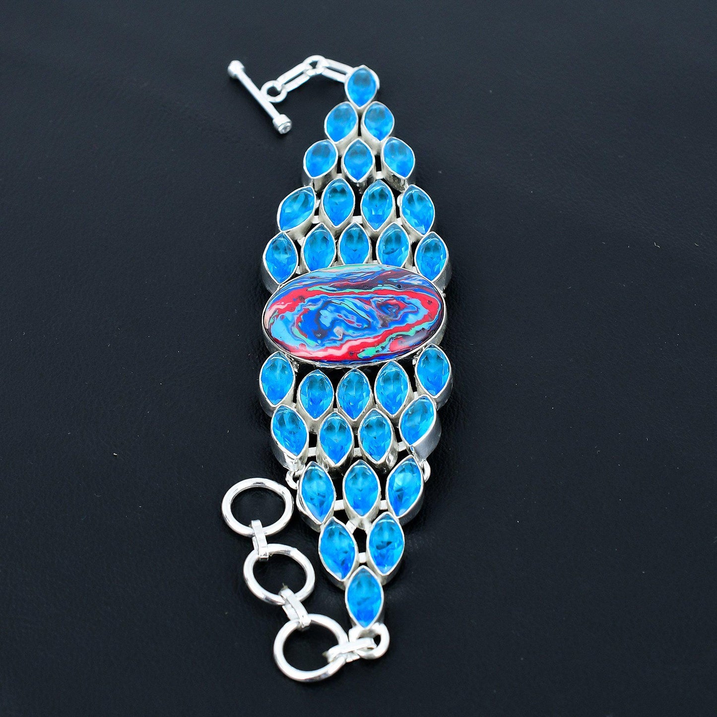 Rainbow Calsilica & Blue Topaz Gemstone Bracelet