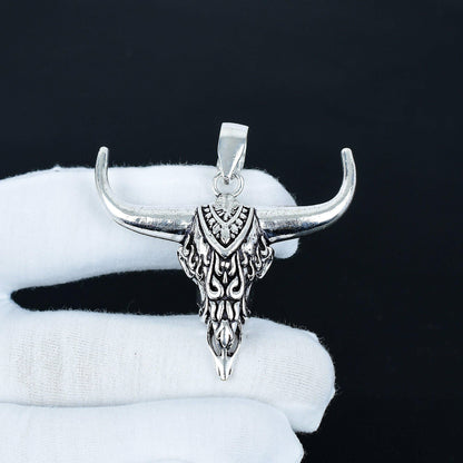 Silver Buffalo Skull Gemstone Pendant