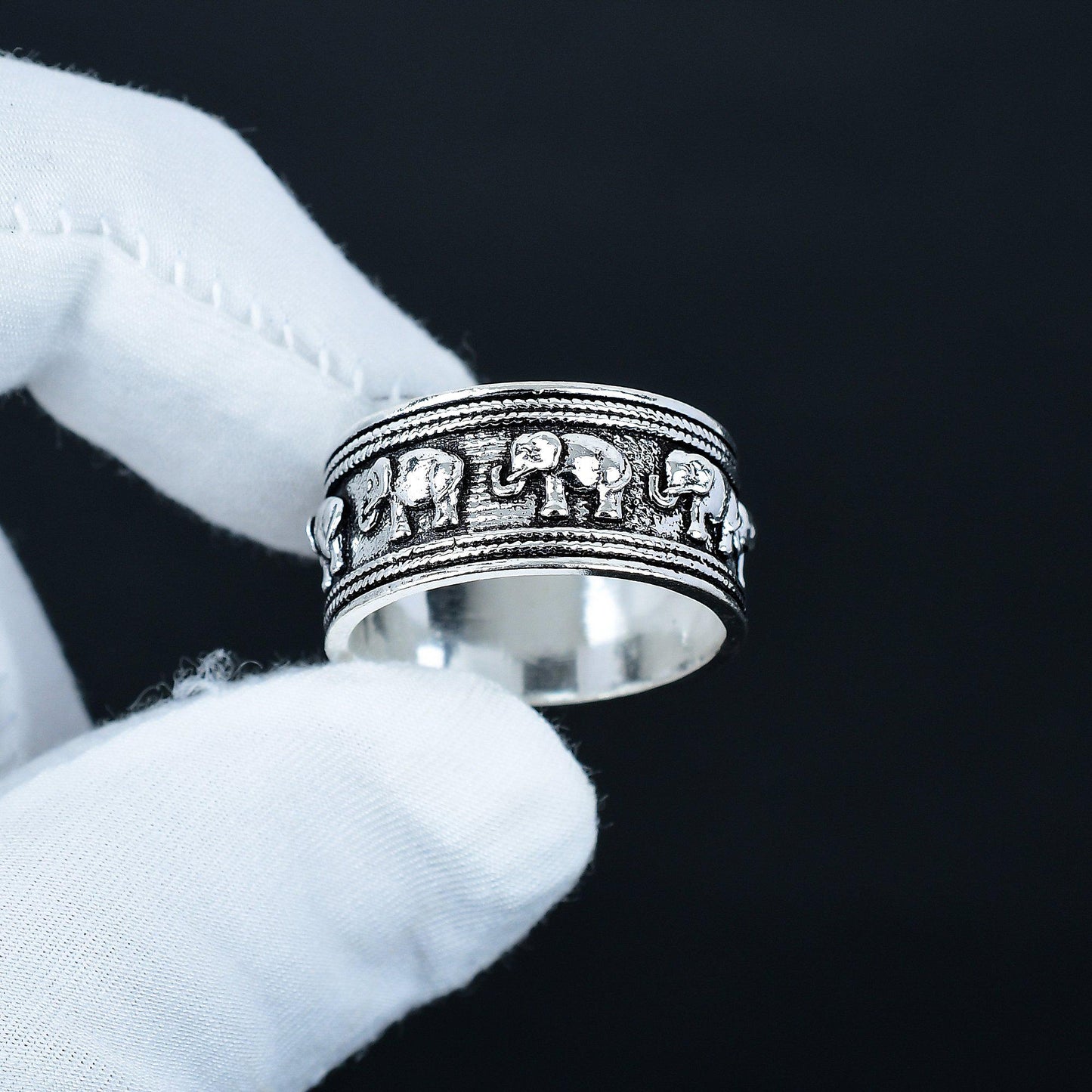 Silver Elephant Gemstone Spinner Ring