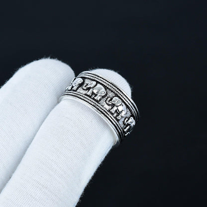 Silver Elephant Gemstone Spinner Ring