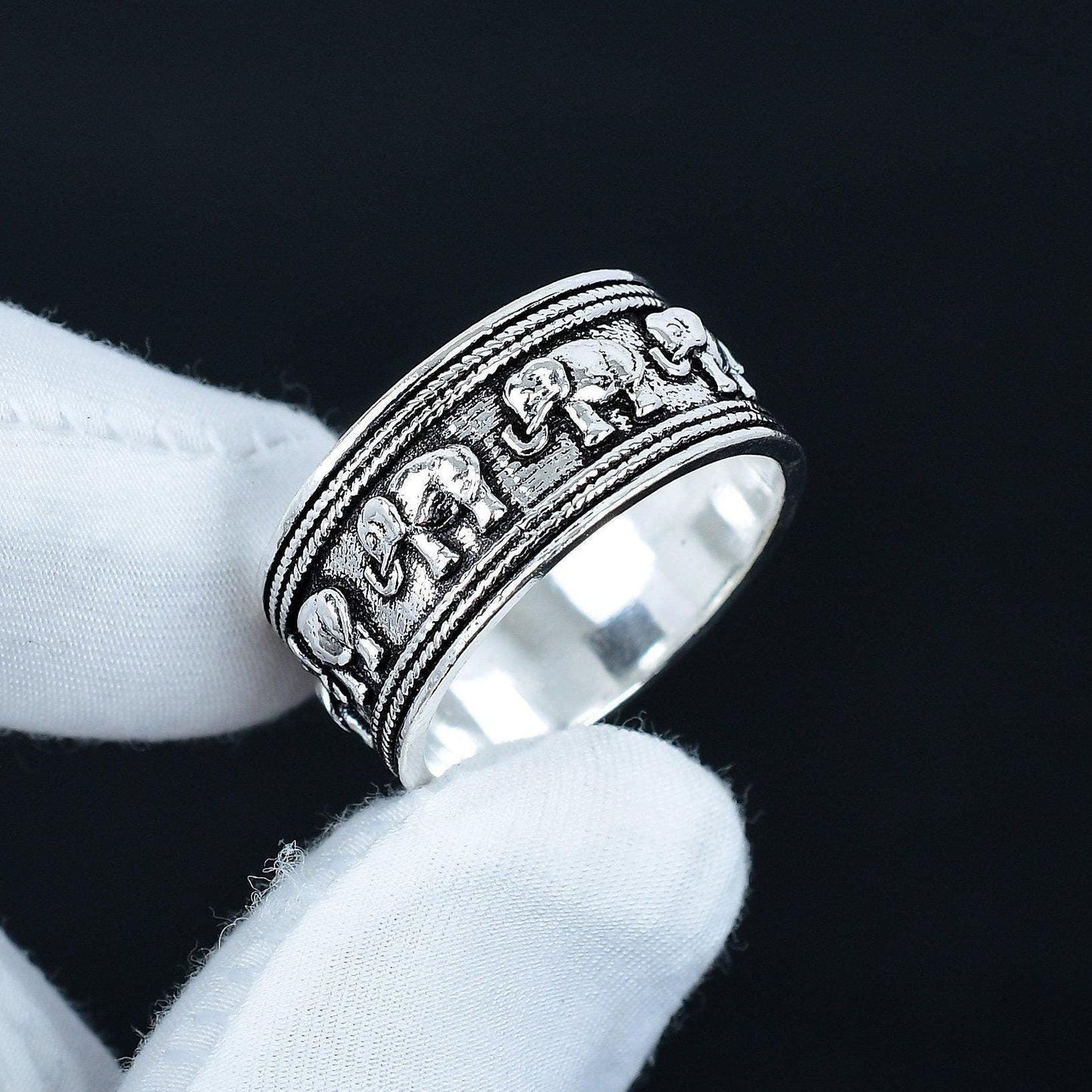 Silver Elephant Gemstone Spinner Ring