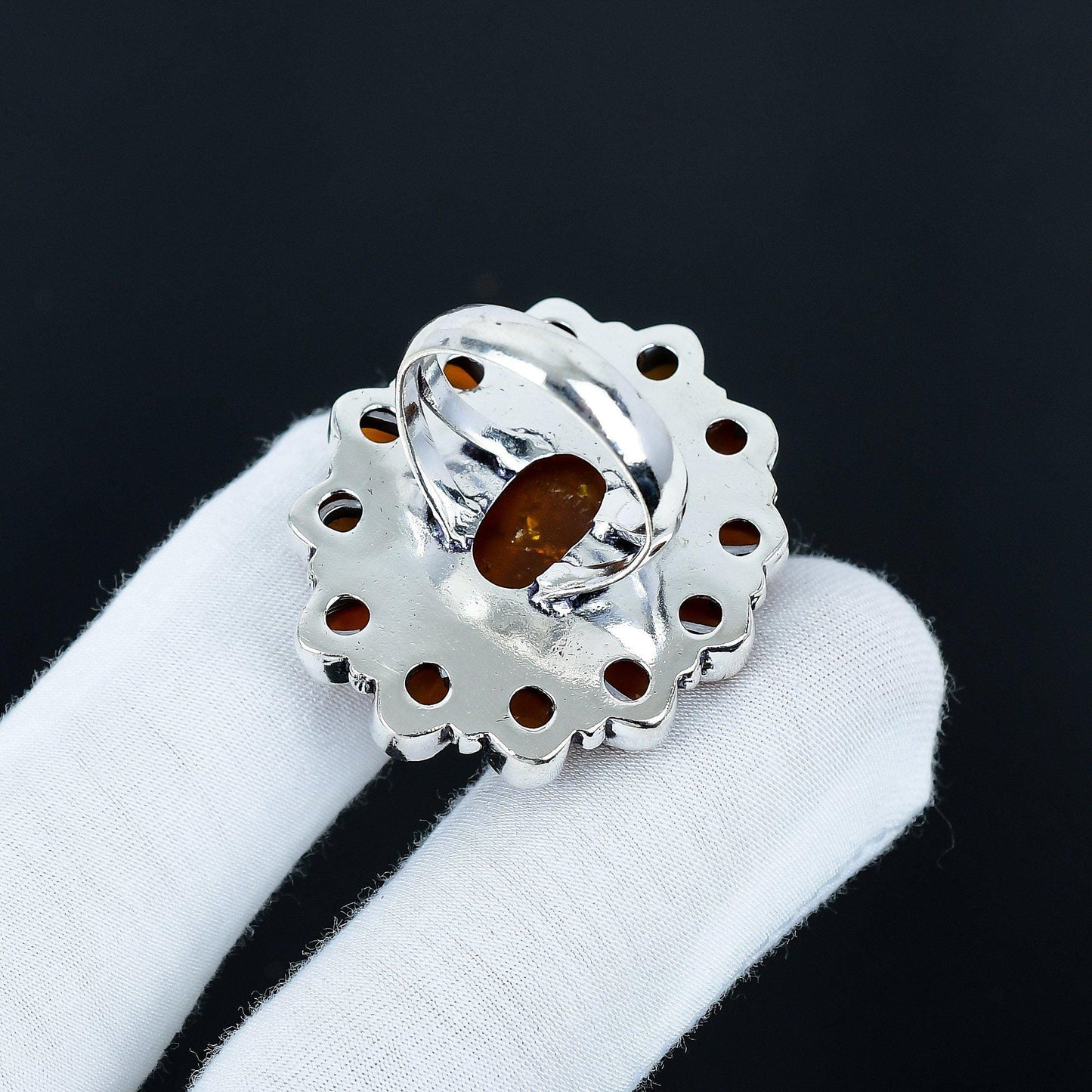 Golden Baltic Amber & Red Carnelian Gemstone Ring