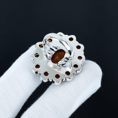 Golden Baltic Amber & Red Carnelian Gemstone Ring