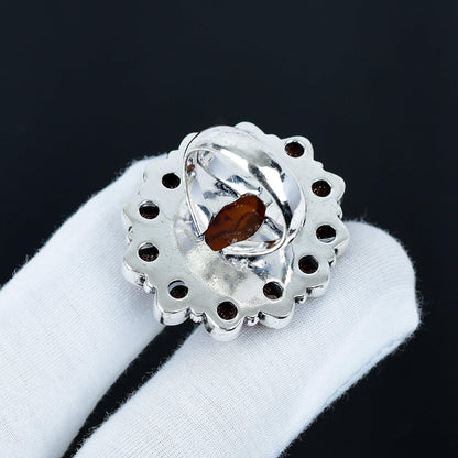 Orange Baltic Amber & Sunstone Sterling Silver Ring