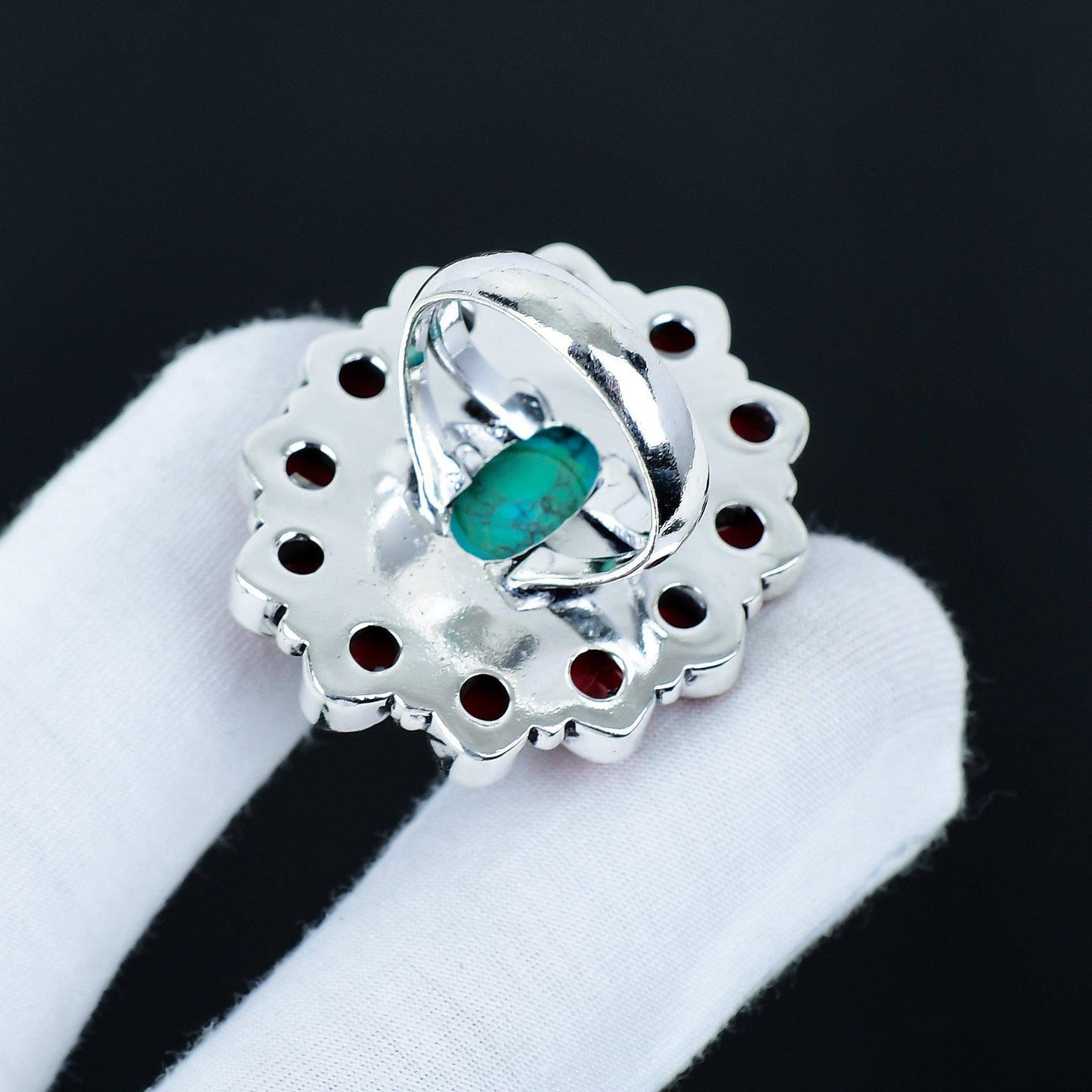 Turquoise & Red Coral Gemstone Ring