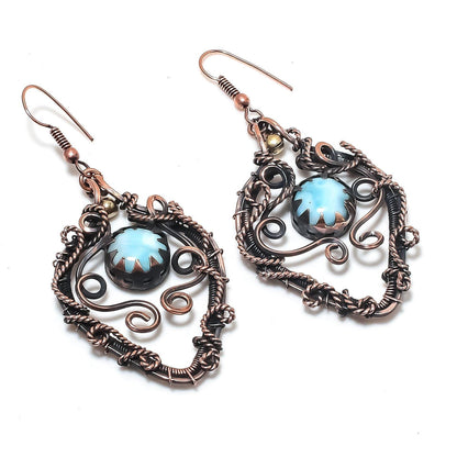Blue Larimar Gemstone Dangle Earrings