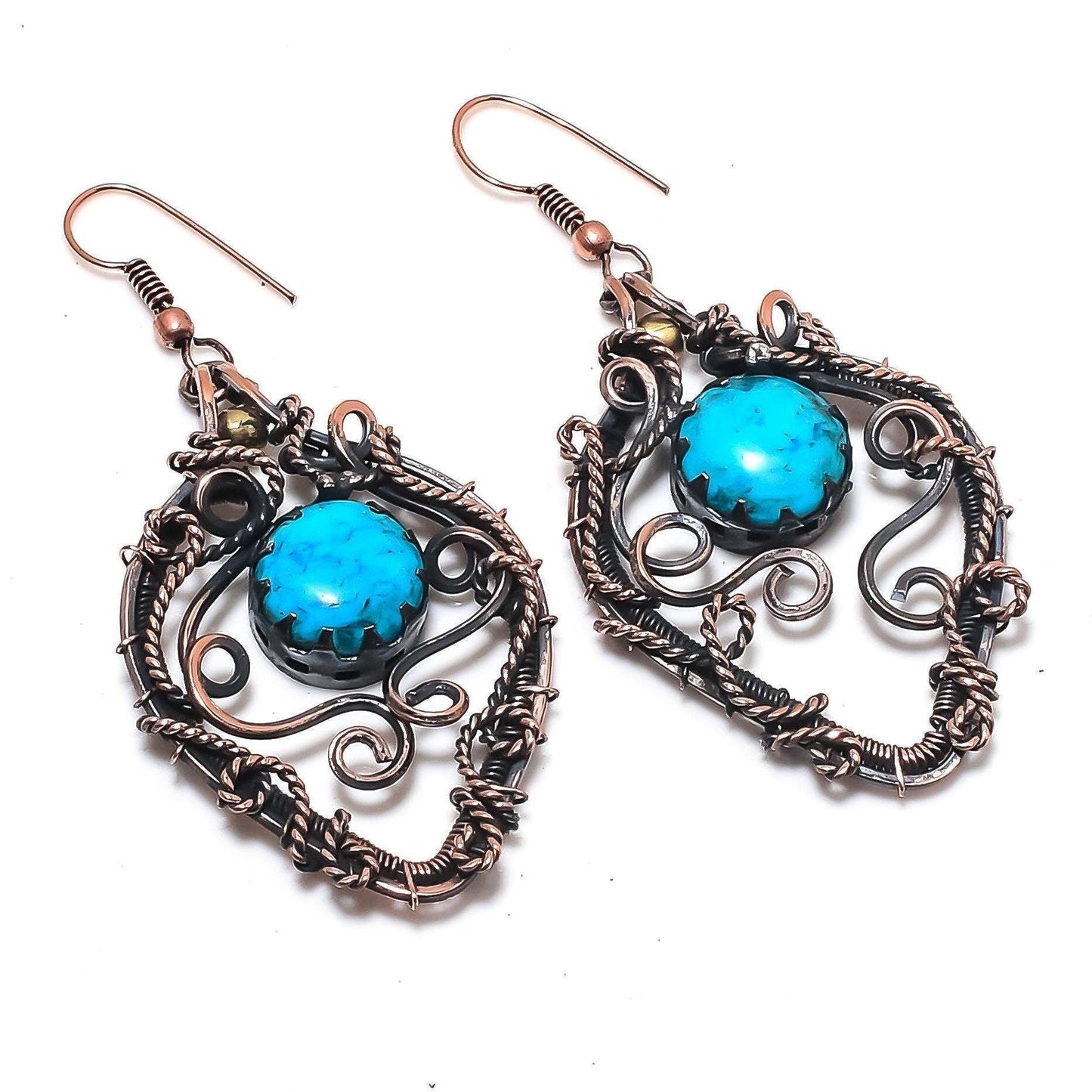 Turquoise Gemstone Wire Wrapped Earrings