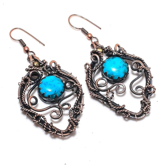 Turquoise Gemstone Wire Wrapped Earrings