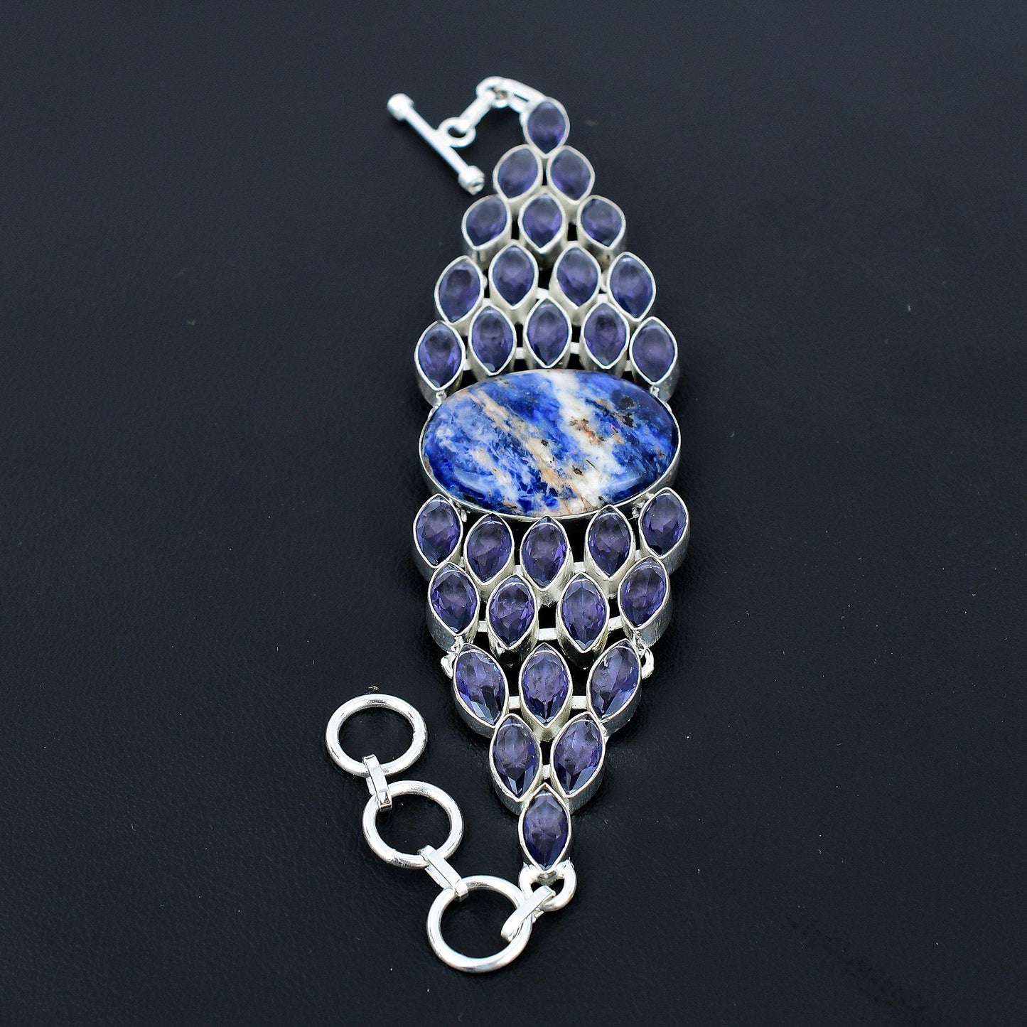 Blue Sodalite & Purple Amethyst Gemstone Bracelet