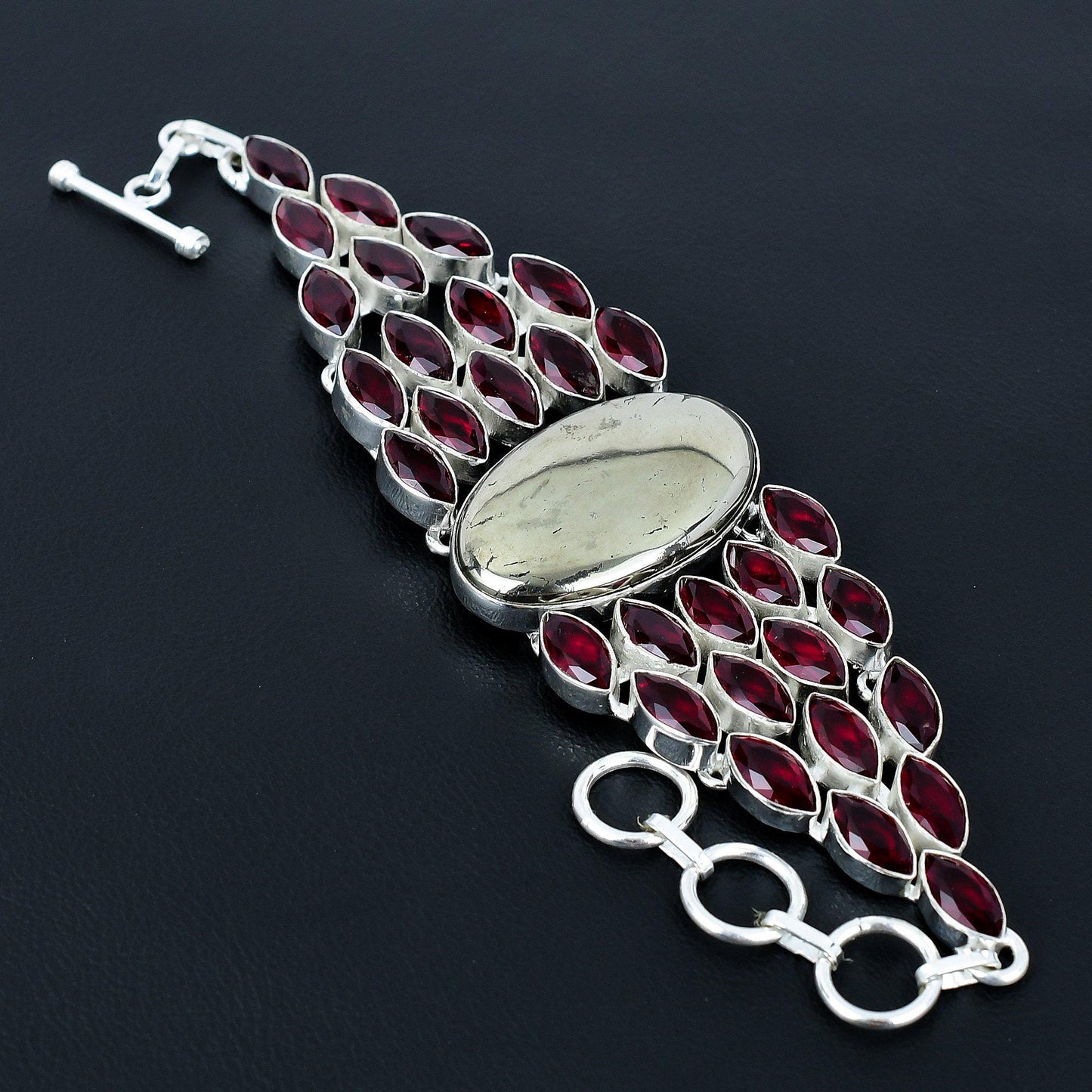 Red Garnet & Gold Pyrite Gemstone Bracelet