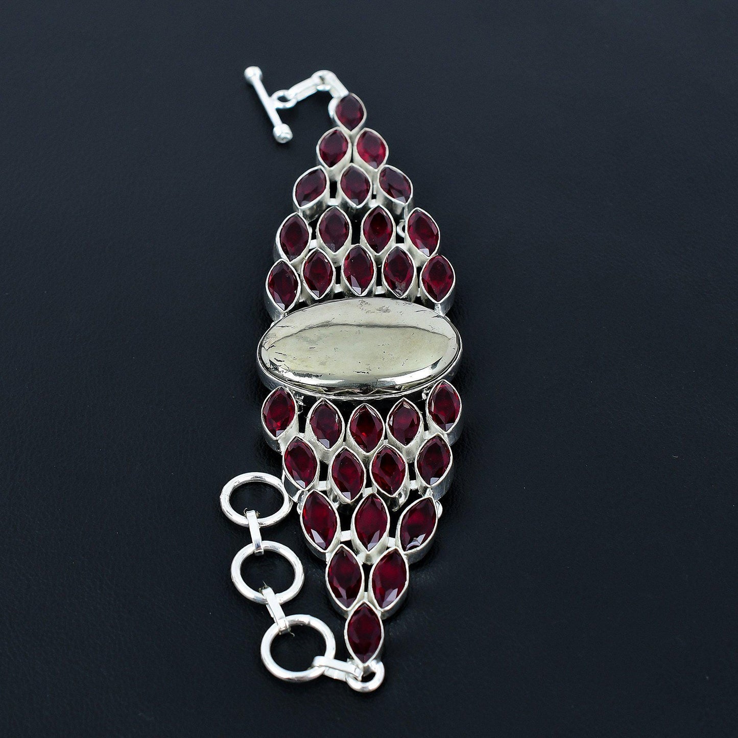 Red Garnet & Gold Pyrite Gemstone Bracelet
