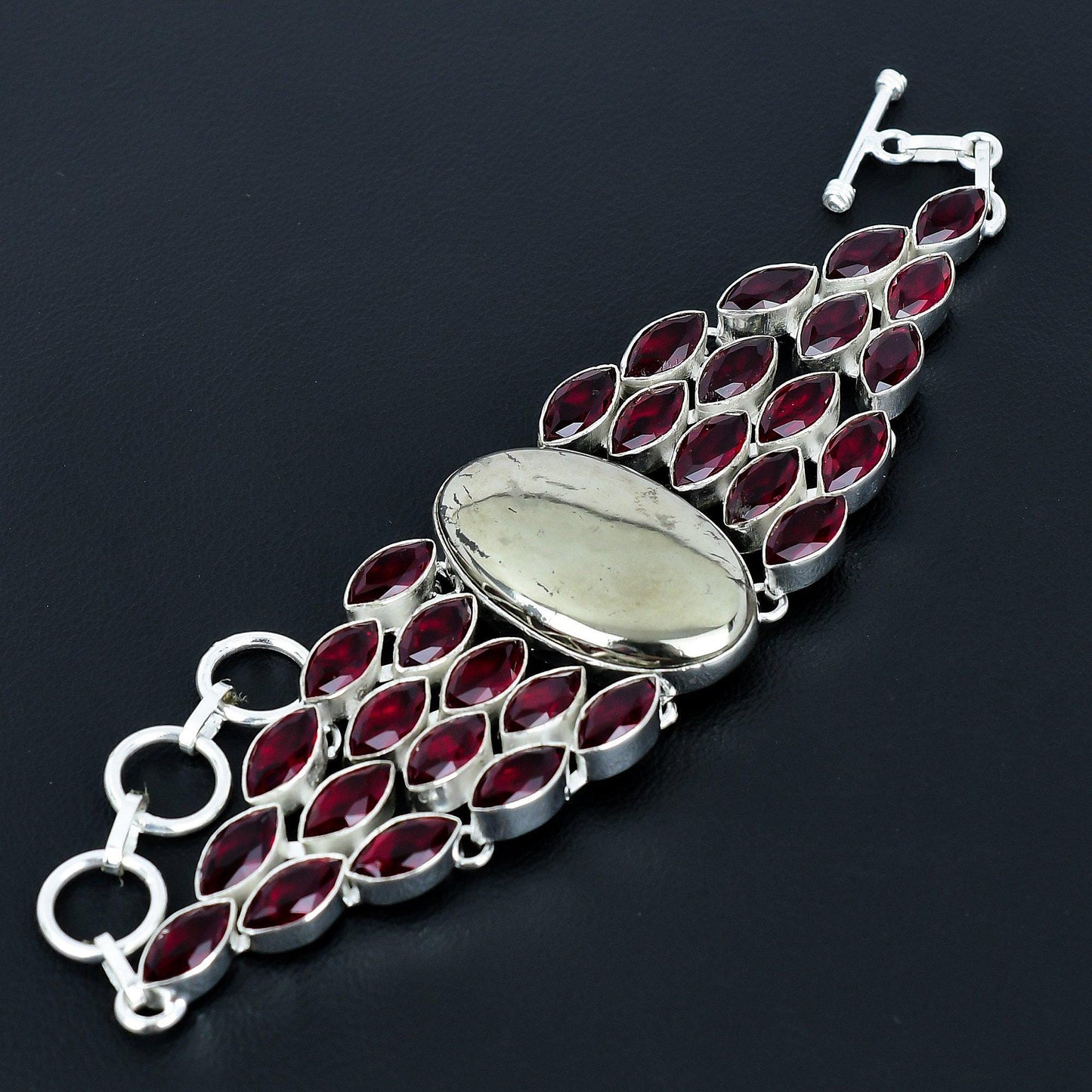 Red Garnet & Gold Pyrite Gemstone Bracelet