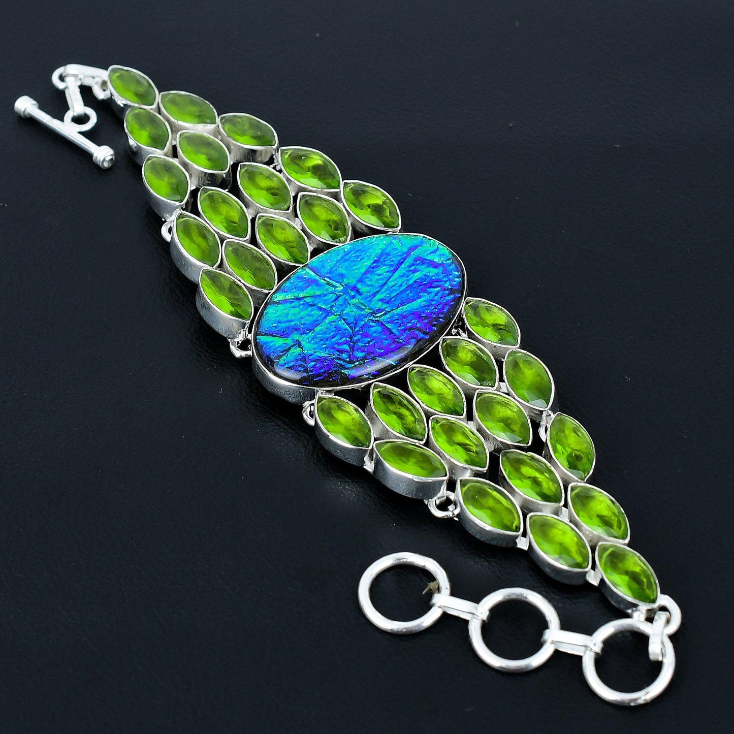 Fiery Orange Opal & Green Peridot Gemstone Bracelet