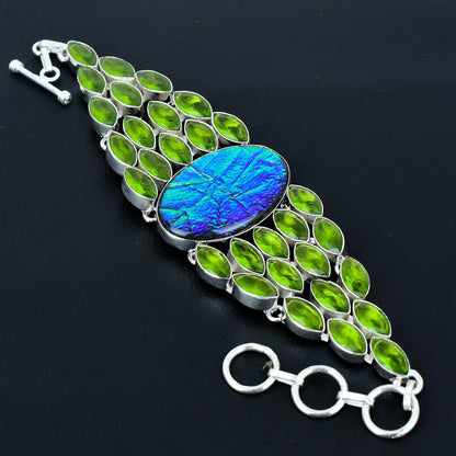 Fiery Orange Opal & Green Peridot Gemstone Bracelet