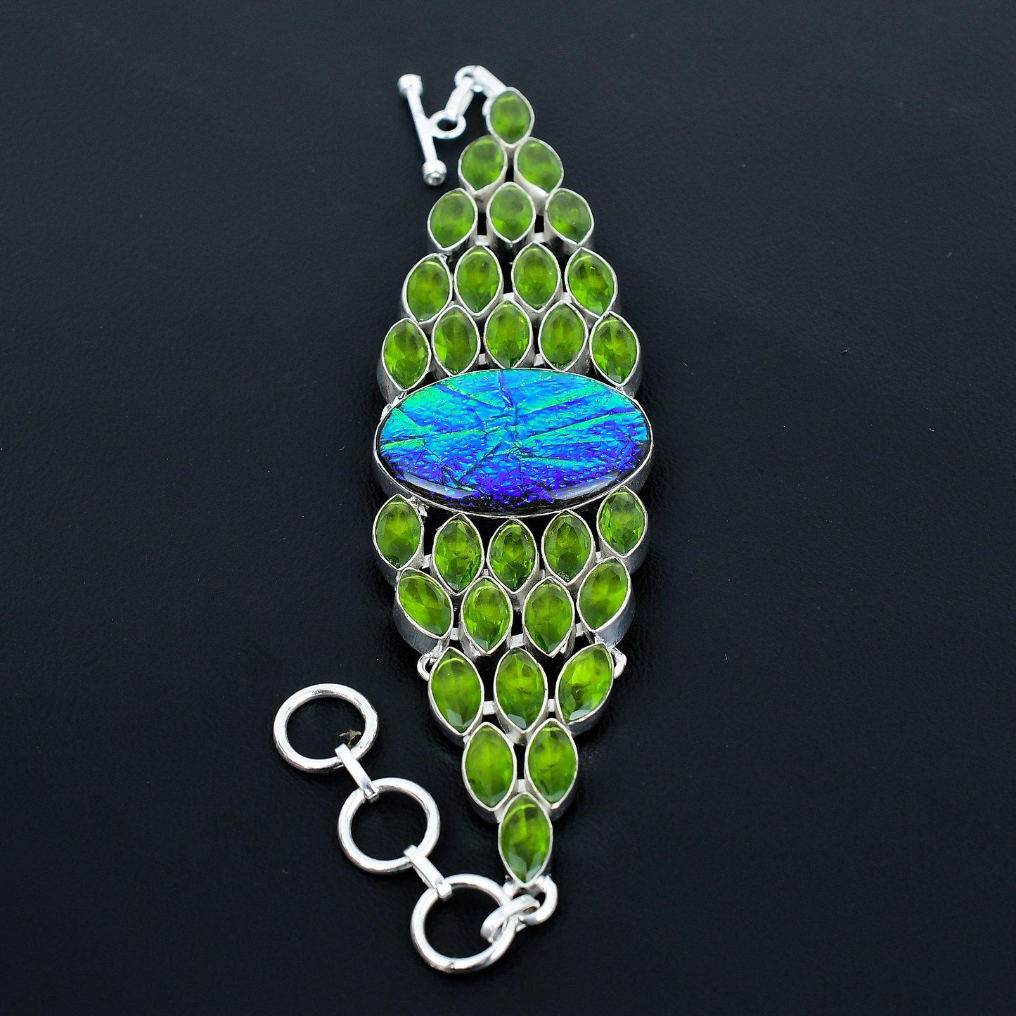 Fiery Orange Opal & Green Peridot Gemstone Bracelet