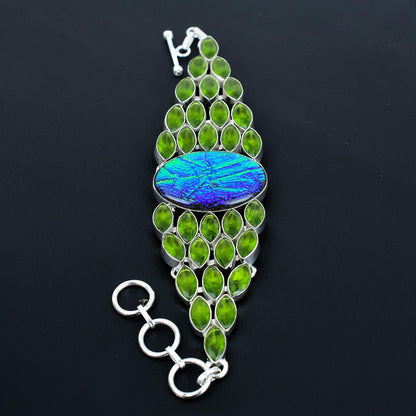 Fiery Orange Opal & Green Peridot Gemstone Bracelet