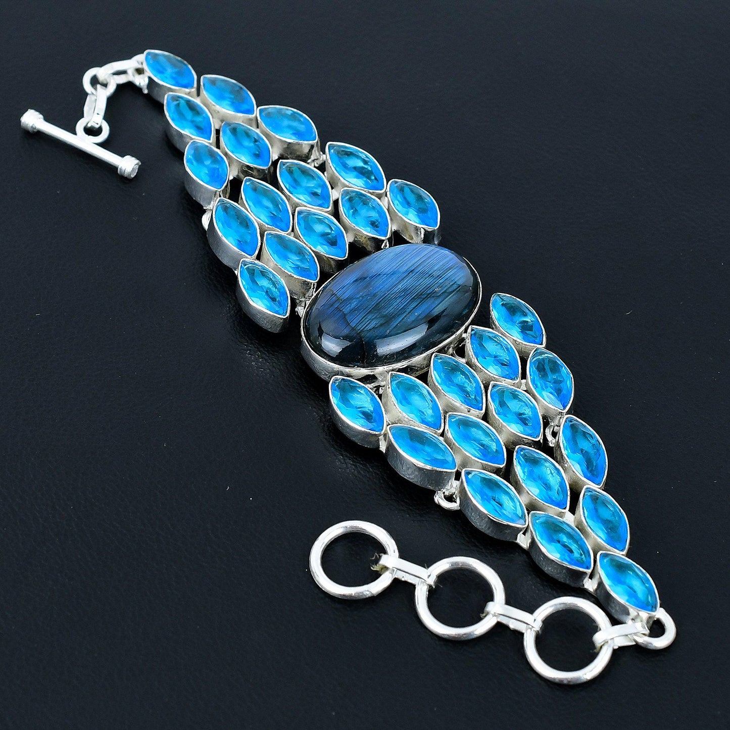 Blue Labradorite & Topaz Gemstone Bracelet