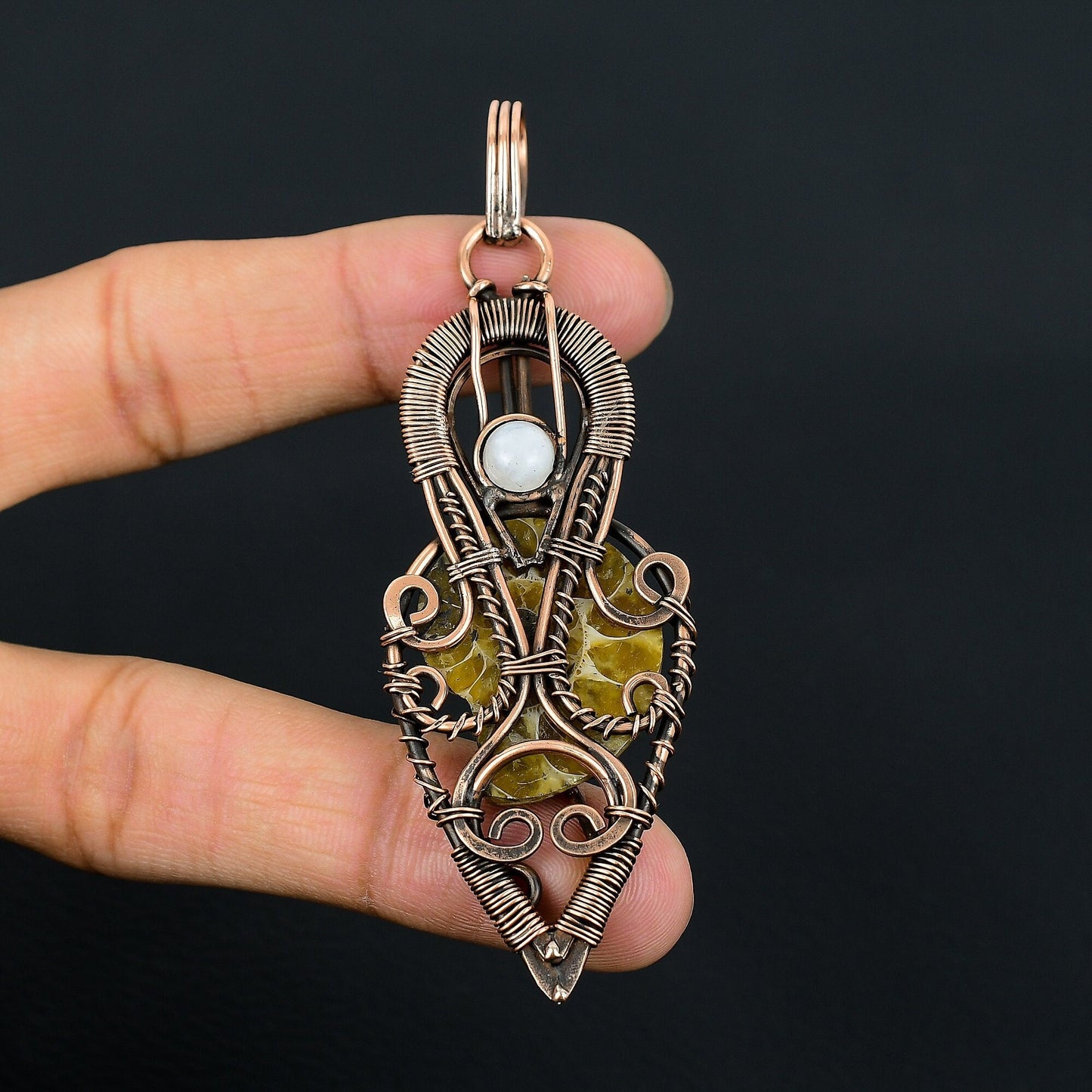 Copper Ammonite Fossil Gemstone Pendant