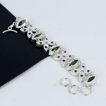 Smoky Brown & White Topaz Gemstone Sterling Silver Bracelet