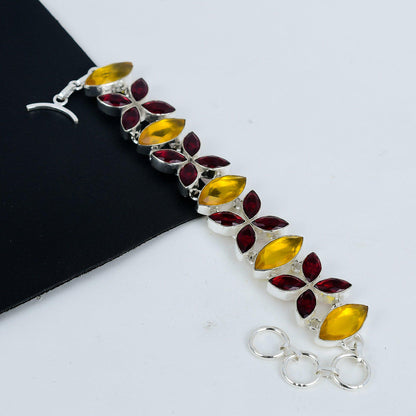 Yellow Citrine & Red Garnet Gemstone Bracelet