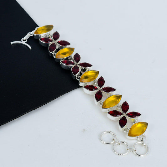 Yellow Citrine & Red Garnet Gemstone Bracelet