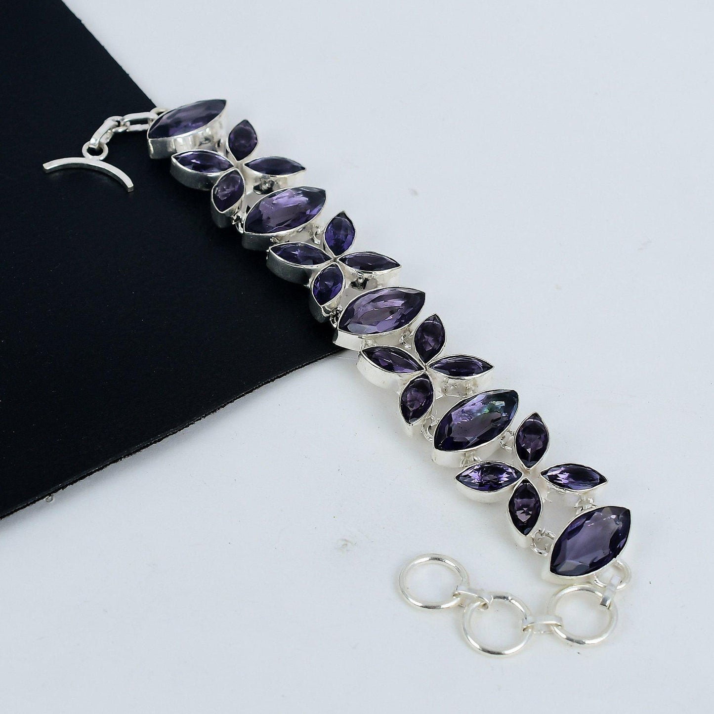 Purple Amethyst Gemstone Sterling Silver Bracelet