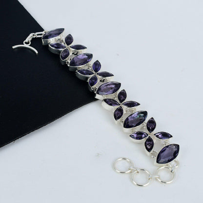 Purple Amethyst Gemstone Sterling Silver Bracelet
