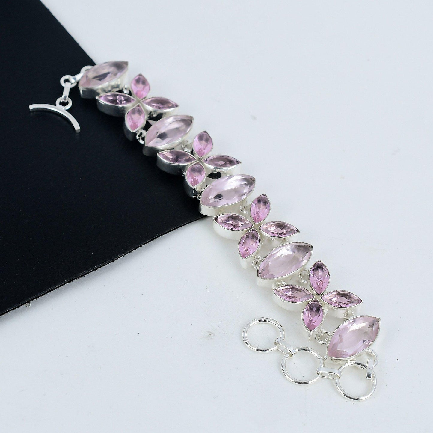 Pink Kunzite Gemstone Sterling Silver Bracelet