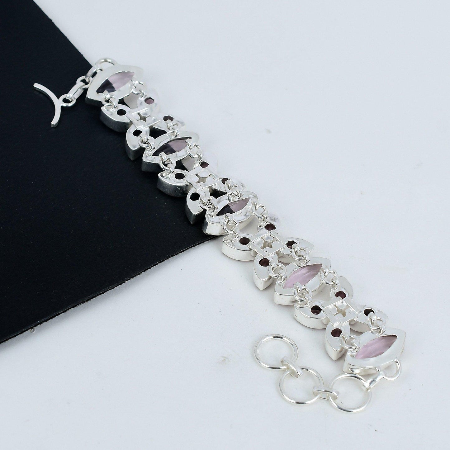 Pink Kunzite Gemstone Sterling Silver Bracelet