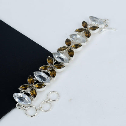 White & Smoky Topaz Gemstone Sterling Silver Bracelet